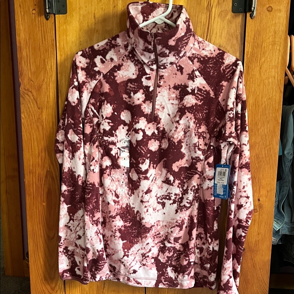 Columbia Burgundy and Pink Floral Fleece Pullover